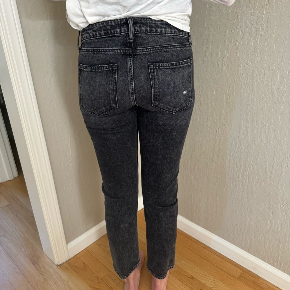 PAIGE Brigitte Fringe Trimmed Mid-Rise Slim Jeans Black Size 27 - Picture 15 of 16